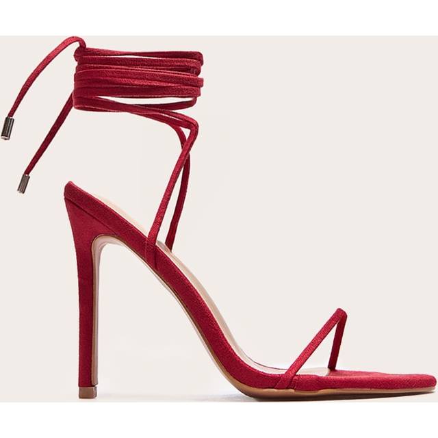 Red Wide Fit Faux Suede Round Toe Barely There Heeled Sandals, Red - 7