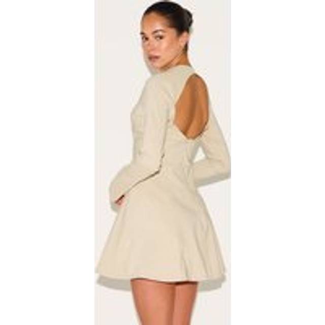 Beige Woven Boat Neck Flare Sleeve Shift Dress, Camel - 12