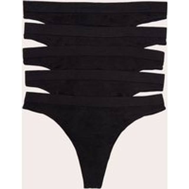Black Pack of 5 Seamless Thongs, Black - XS