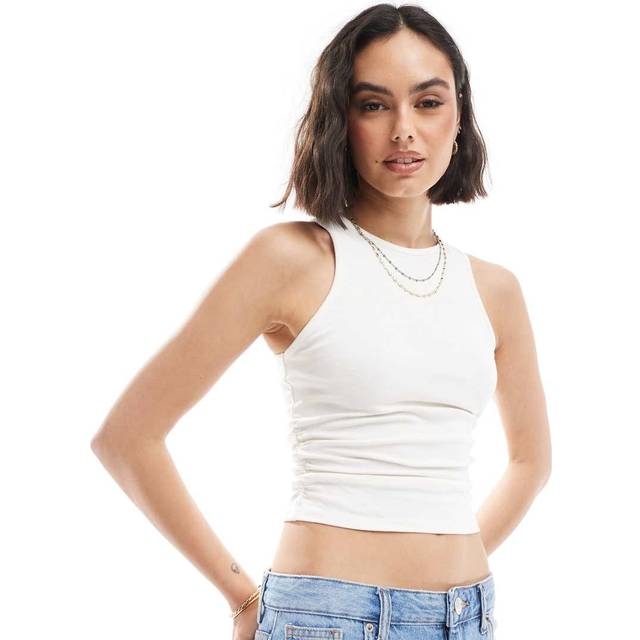 Bershka – Vitt sportlinne med rynkning i sidan-Vit/a