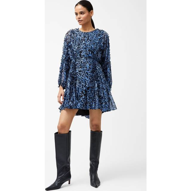 French Connection Anna Emina Floral Chiffon Mini Dress, Navy/Multi