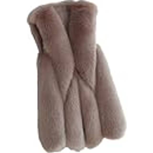 Dvbfufv Lång fuskpälsväst för kvinnor smal fuskpälsrockar kvinnor plus size fuskpäls teddy väst jacka, Khaki9, XL