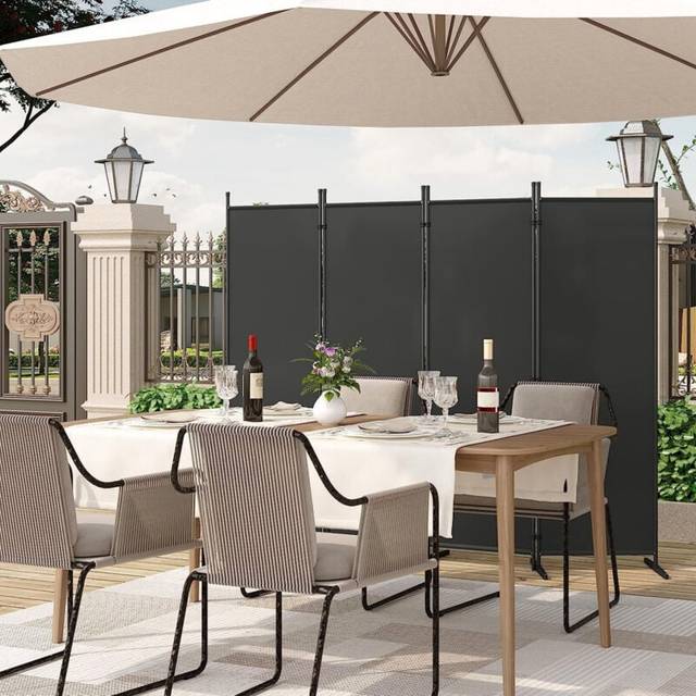 Woltu Paravent, rumsavdelare vikbar fristående insynsskydd, skiljevägg 4 delar 223 x 177 cm, väggvägg för inomhus, utomhus, trädgård, balkong, terrass, rumsdelare mörkgrå