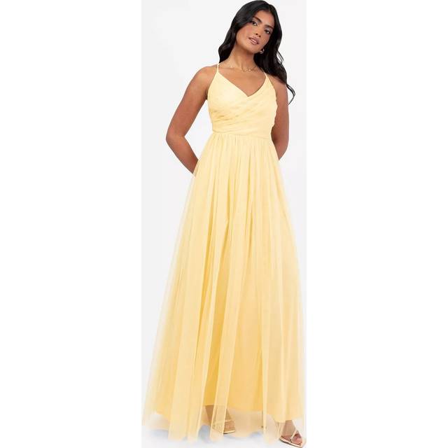 Anaya With Love Cross Back Tulle Maxi Dress with Bow, Butter Yellow