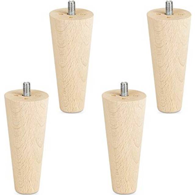 Set med 4 möbelfötter rå bok H 100 mm/konisk Ø 45/25 mm med gängskruv M8 från Sotech