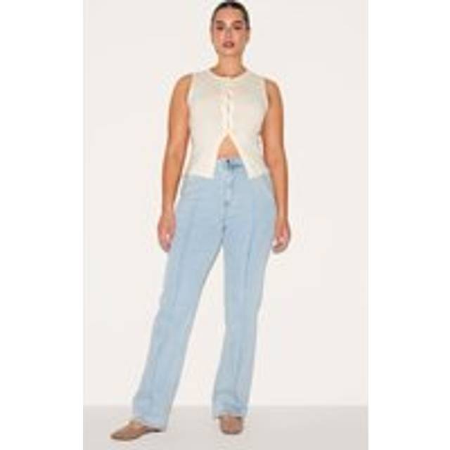Shape Light Blue Stretch Denim Highwaisted Pintuck Adjustable Back Detail Jeans, Light Blue - 16