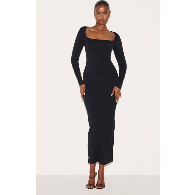Black Contour Sculpt Square Neck Midaxi Dress, Black - 6