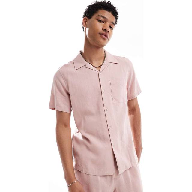New Look Men's Pink Regular Linen Blend Shirt - L