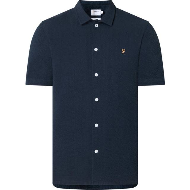 Farah Rutherford Short Sleeve Revere Casual Fit Shirt - Navy, Navy, Size L, Men