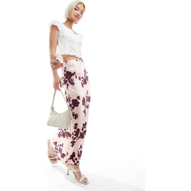 New Look Women's Pink Floral Print Satin Midi Skirt - UK 8