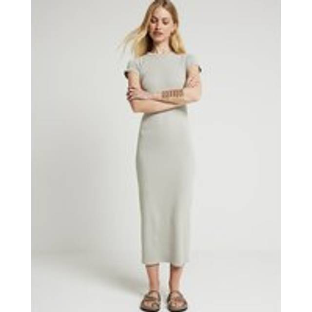 River Island Womens Grey Ribbed Bodycon Midi Dress - 16