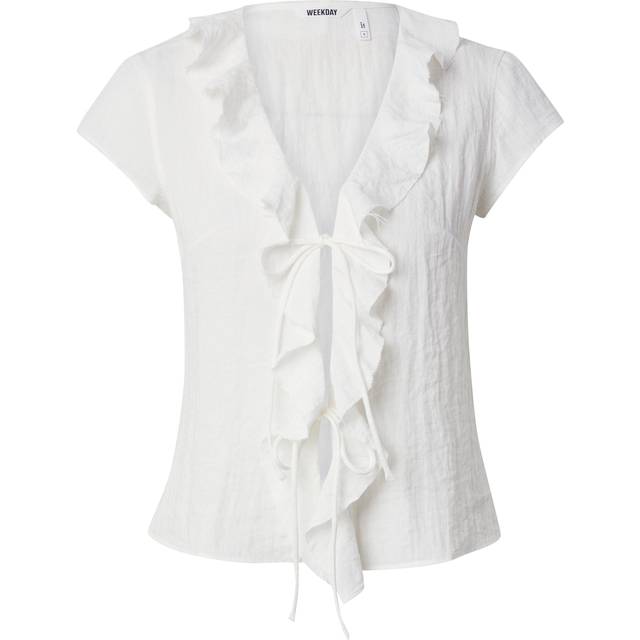 Weekday – Naturvit blus med volang och knytning framtill-Vit/a