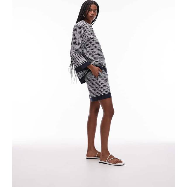 ARKET – Blå, abstrakt kakelmönstrade, lediga strandshorts i dra på-stil