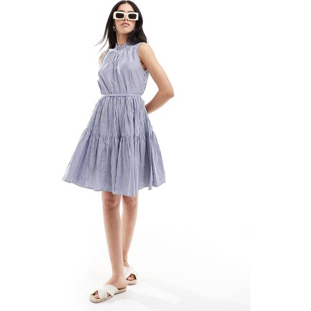 Tiered Stripe Poplin Dress Blue/White