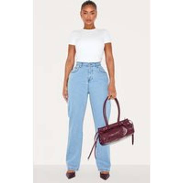Shape Mid Blue Acid Wash Washed Denim Wide Leg Jeans, Mid Blue Acid Wash - 10