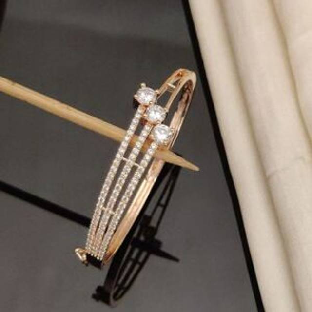 Brass three layer Zircon Luxury Wrist Bangle Bracelet - Gold - One Size