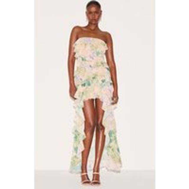 Yellow Printed Ruffled Bandeau Maxi Dress, Yellow - 4