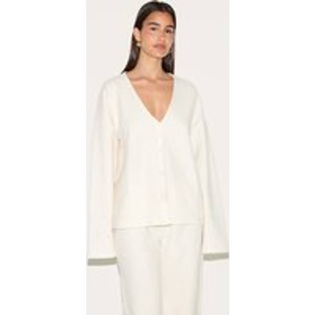 Cream Heavy Brushed Rib V Neck Button Up Cardigan, White - 10