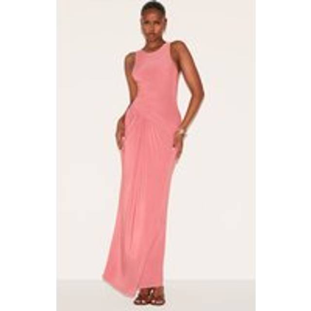 Blush Rose Double Layer Slinky Drop Waist Ruched Maxi Dress, Blush Rose - 6
