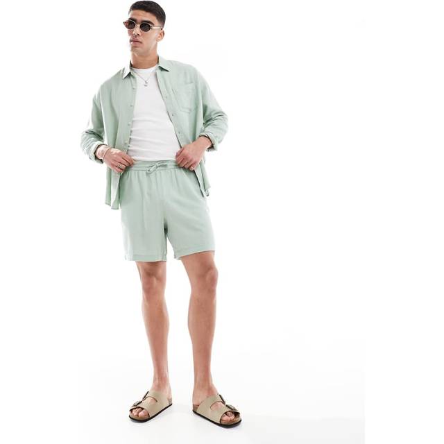 New Look Men's Green Regular Linen Blend Drawstring Waist Shorts - XL
