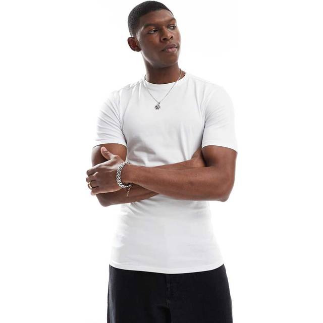 River Island Essentials Muscle Fit T-Shirt - White, White, Size M, Men