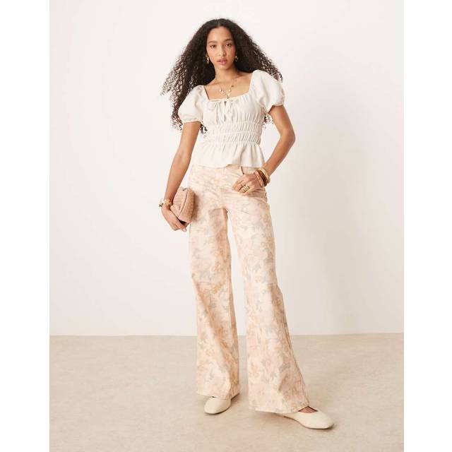 Mango – Aba – Blekrosa, blommiga jeans
