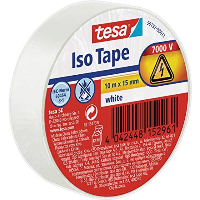 tesa isoleringstejp - Elektriskt isolerande tejp för alla typer av flexibla kablar - Hög väderbeständighet - vit, 10 m x 15 mm