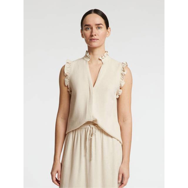 Women's Selected Femme Viva Ruffle Top Sandshell - Cream/Brown - Size: 8
