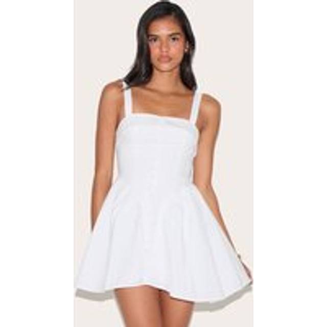 White V Waist Button Down Shift Dress, White - 4