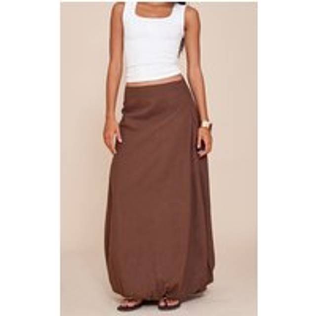Dark Chocolate Cotton Linen Look Puffball Maxi Skirt, Dark Chocolate - 4
