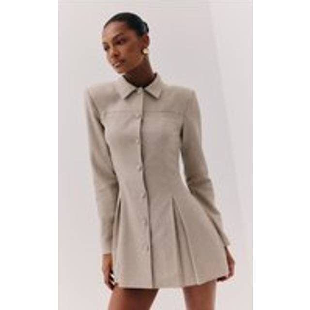 Light Grey Button Up Pleated Hem Shirt Dress, Grey - 12