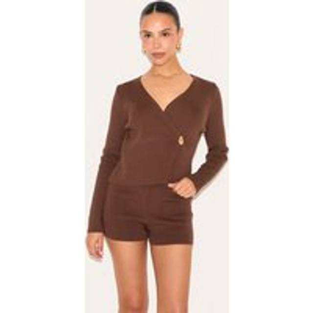 Petite Chocolate Asymmetric Compact Knit Cardigan, Chocolate - S