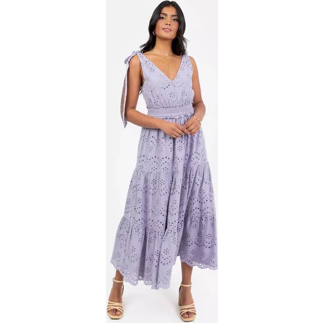 Maya Deluxe Broderie Tie Shoulder Midaxi Dress, Dusty Lavender
