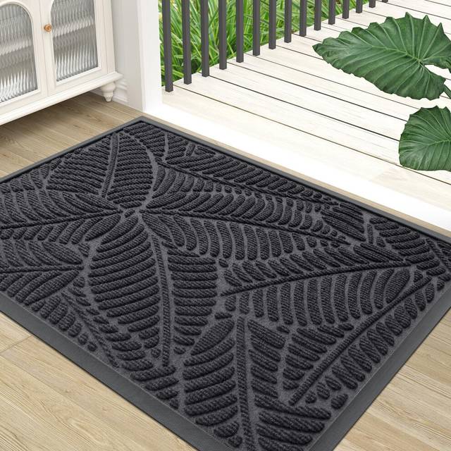 Homaxy Door Mats Indoor Outdoor, Heavy Duty Rubber Dirt Trapper Doormats, Non Slip Waterproof Floor Mat, Easy Clean Door Matt for Front Door, Entrance