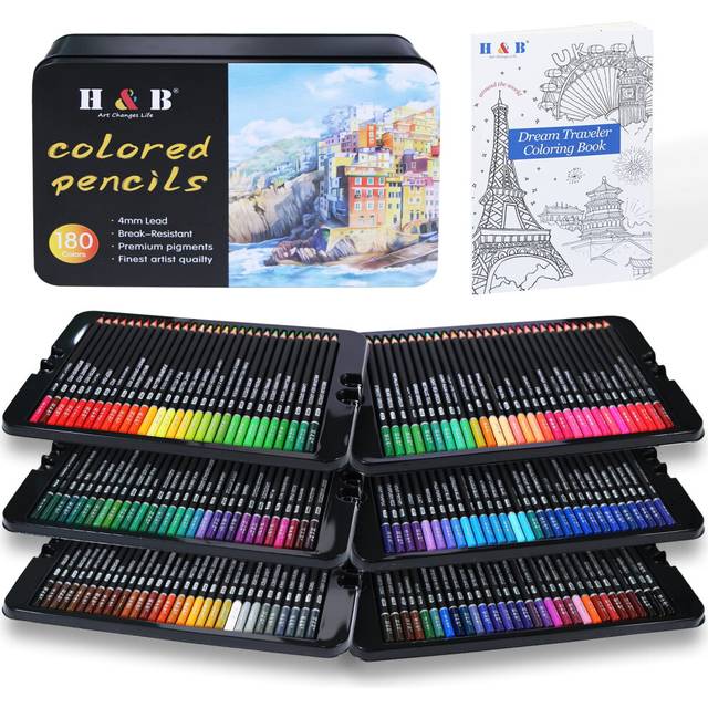 H & B 180 Colours Colouring Pencils,Soft Oil Base Core Coloured Pencils With Colouring Book, Art Sets for Adults,Artists,Beginners Art Supplies In