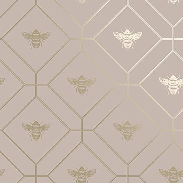 Honeycomb Bee tapet geometrisk metallisk modern guld rosa