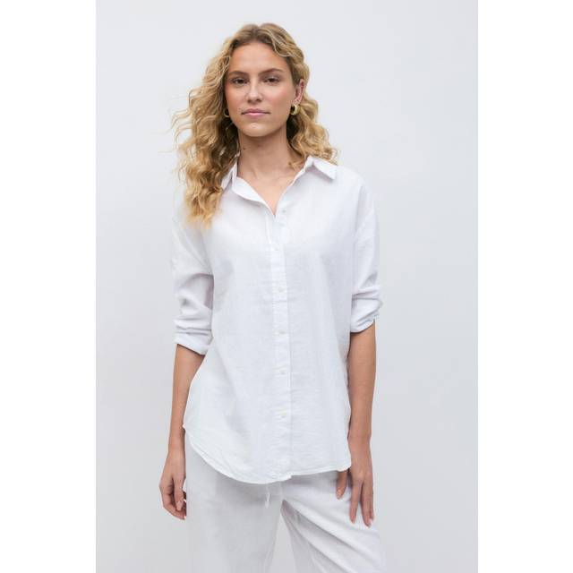 Gina Tricot - Linneskjorta Linen Blend Shirt - Vit