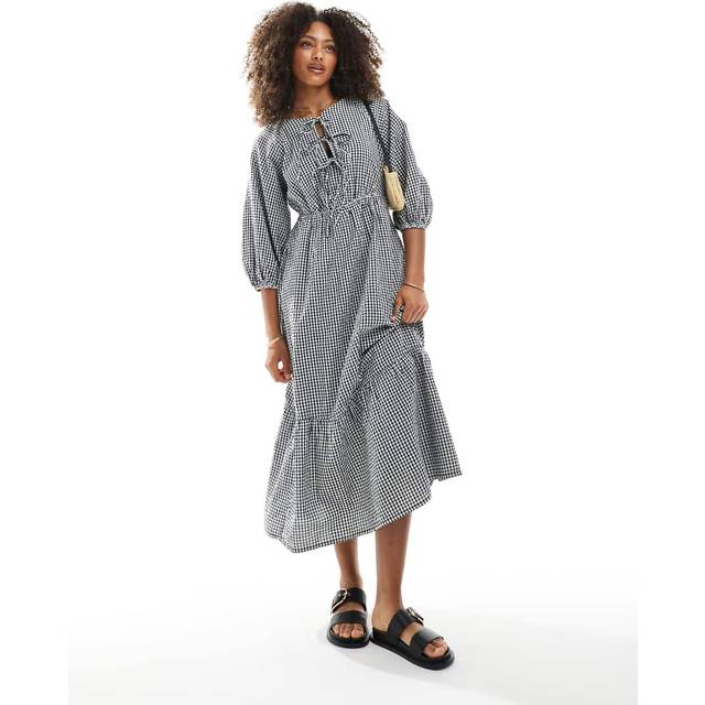 New Look Women's Black Checked Midi Smock Dress - UK 16