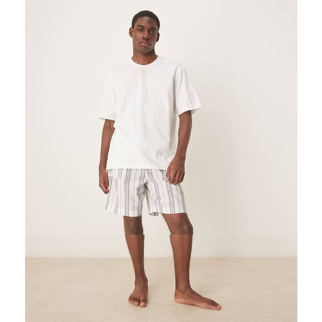 Mango – Vit, randig pyjamas med shorts-Vit/a
