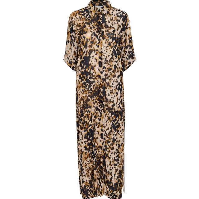 KAFFE Thora Amber Animal Print Shirt Dress, Beige/Multi