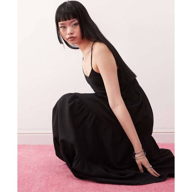 MONKI Maxi Linen Dress |Svart |XXS