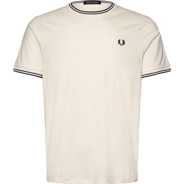 Fred Perry Mens Ecru Tennis Blue Twin Tipped T-Shirt - Beige - X-Large