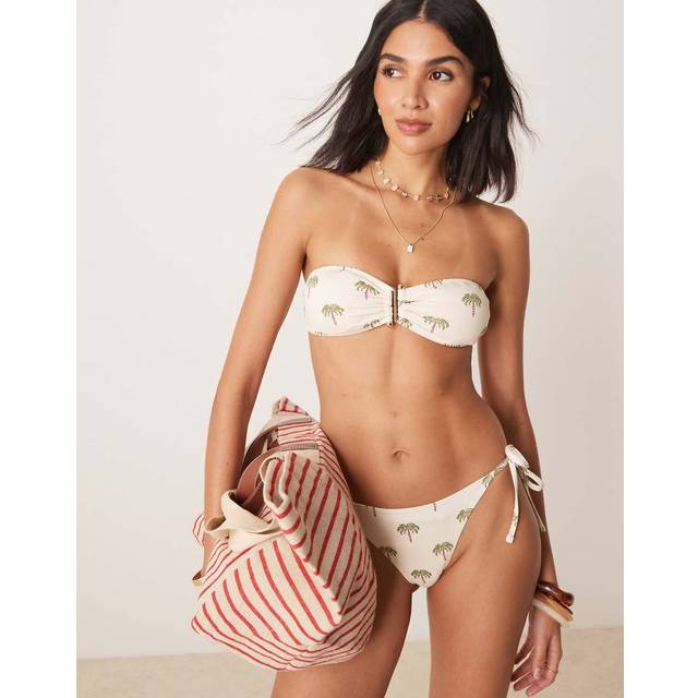 Stradivarius Palm tree bandeau bikini top Ecru S