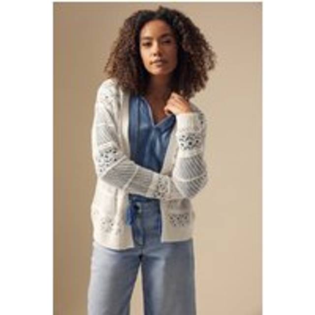 M&Co Cream Cotton Open Front Crochet Cardigan 14-16 M&Co Womens