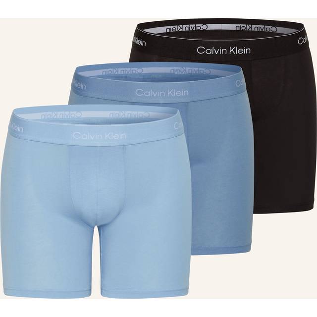 Men's Calvin Klein ICON COTTON STRETCH 3 Pack Mens Boxer Briefs Black/Glacier/Blue - Size: 37/36/32