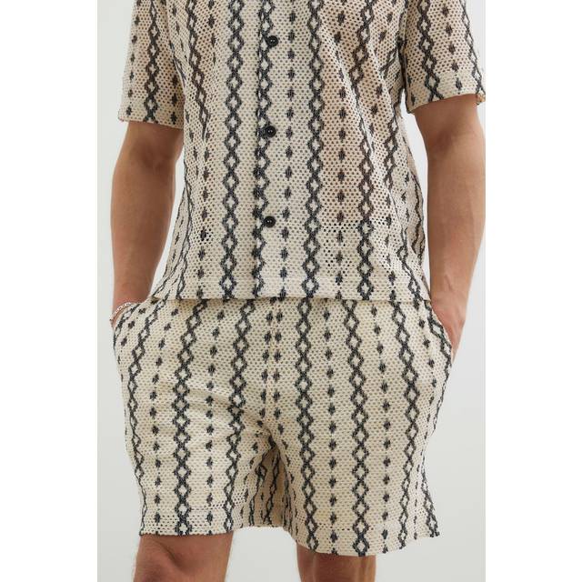 River Island – Naturvita, mönstrade, virkade shorts, del av set-Vit/a