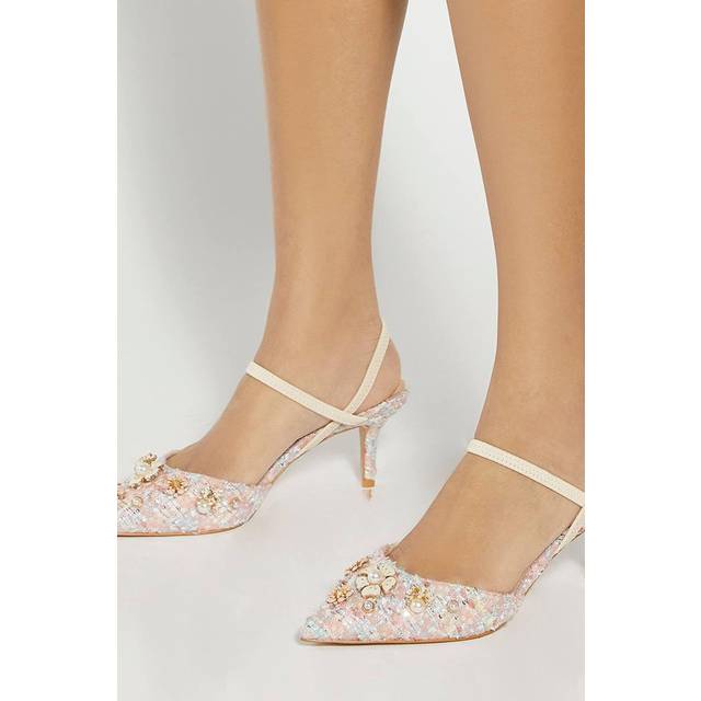 Dune Diana 3D Floral Embellished Pointed Heeled Courts, Pink/Multi