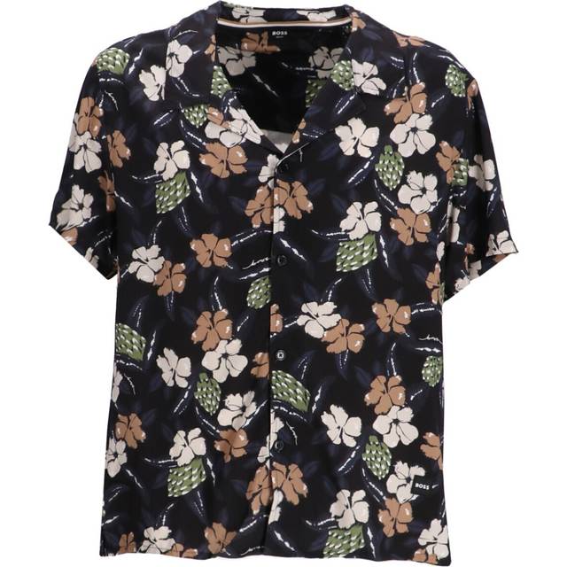BOSS Floral Printed Beach Shirt - Black, Black, Size L, Men