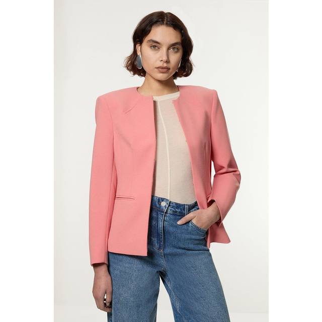 Compact Stretch Tailored Seam Detail Blazer - Coral Pink - 12