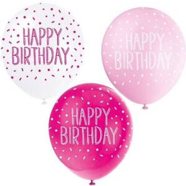 Pearlised Latex Happy Birthday Balloons (5 x Pack of 5) - Pink - One Size